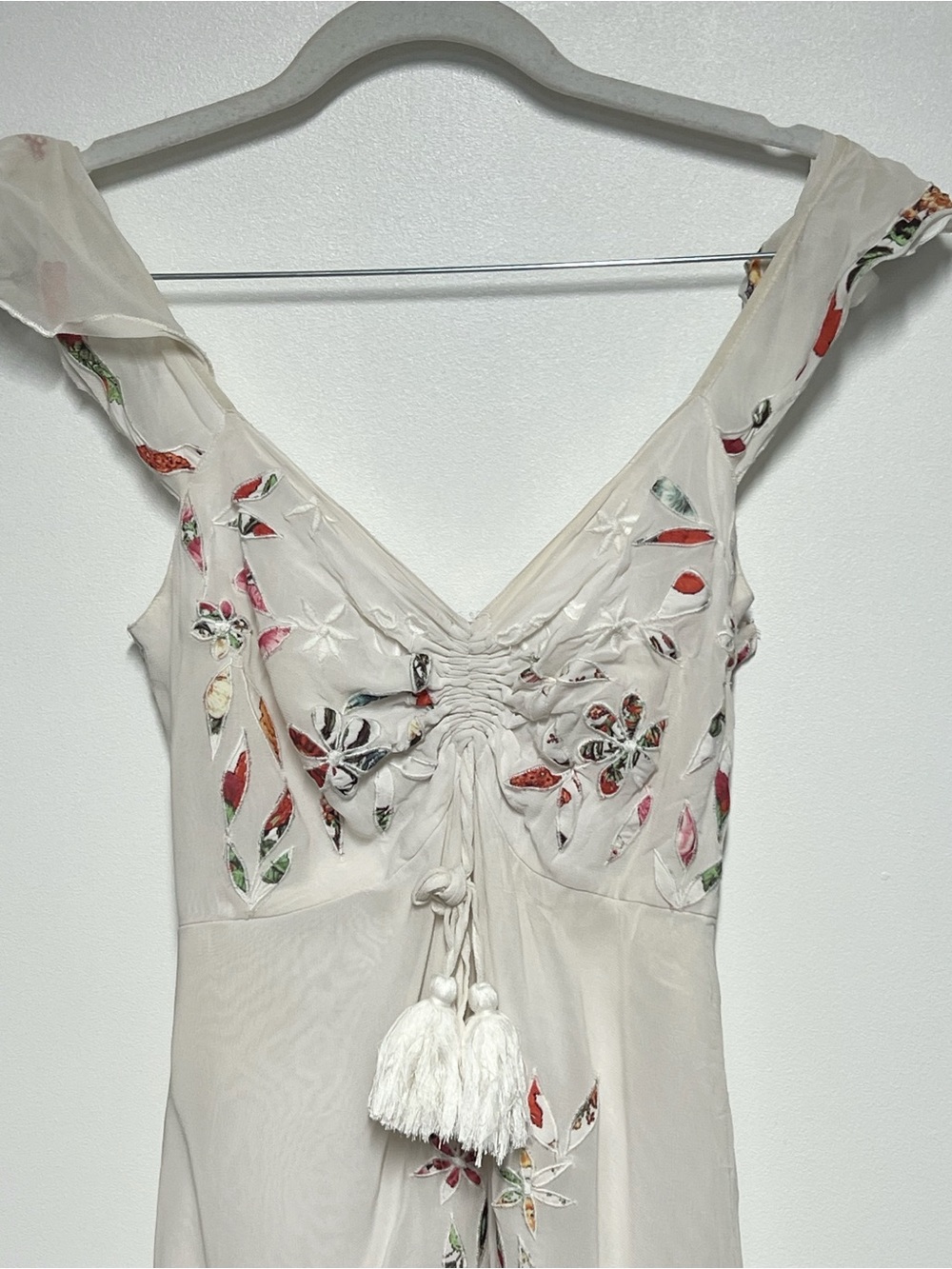 Anthropologie Farm Rio Quintana White Embroidered Floral maxi dress Sz 0 - Picture 8 of 11